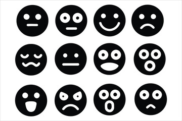 Set of Black and White Emotion Faces, Smileys, and Emoji Icons