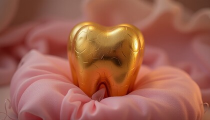 Naklejka premium Cracked Golden Tooth on a Pink Cloth