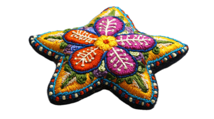 Colorful handcrafted embroidered star flower artisan market decorative art vibrant close-up cultural craftsmanship