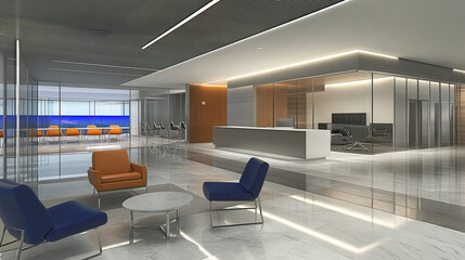 Fototapeta premium A modern workspace with sleek design and smart technology symbolizes innovation and efficiency.