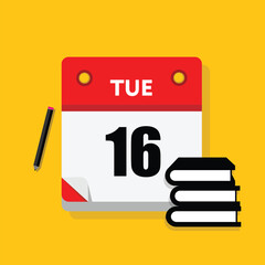 calender icon, 16 tuesday icon with yellow background
