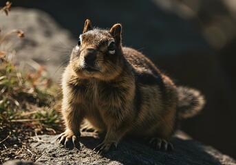 Naklejka premium Close-Up of a Curious Columbian Ground Squirrel in Natural Sunlight.