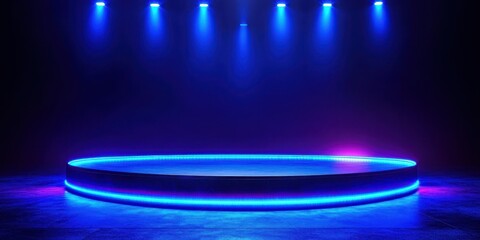 Brightly lit circular stage ready for performance in a modern venue at night