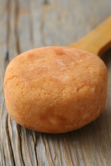Round Artisan Cheese on Wooden Board, Rustic Food Photography