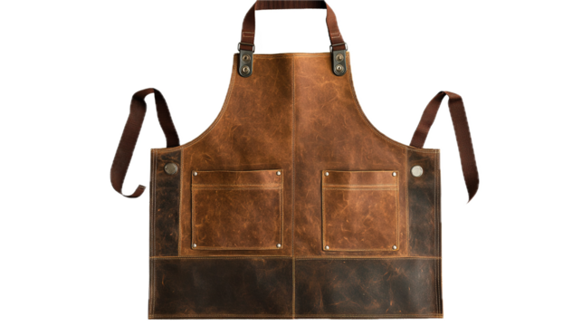Crafting artisan leather aprons workshop product photography studio environment close-up handmade quality