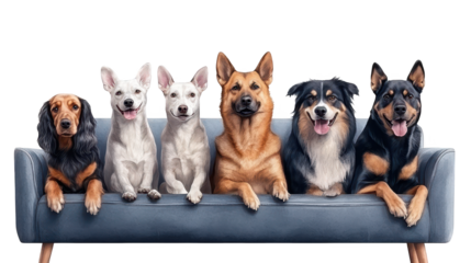 Adorable dogs lounging together on a cozy couch, picture of canine companionship and comfort