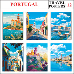 Portugal Cascais Lagos Aveiro Venice of Travel Poster Wall Art Print Collection Set Part 12