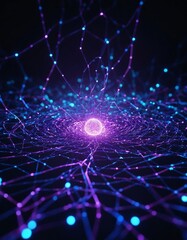 Obraz premium Neon Abstract 3D Render of Quantum Circuit with Entangled Particles on Futuristic Background