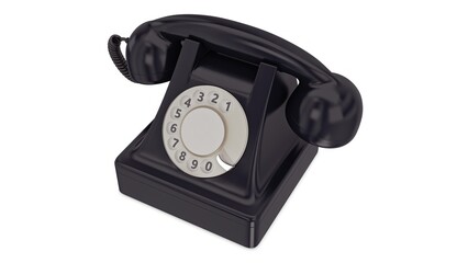 Illustration 3D Analog Vintage Rotary Dial Telephone Black 