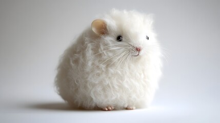 Cute Fluffy White Hamster Sitting on a Light Background