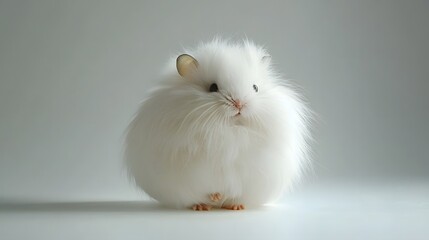 Fluffy White Rabbit Sitting on a Soft White Surface