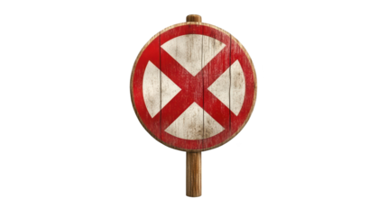 Red cross on rustic wooden sign, a symbol of help, aid and safety in times of emergency