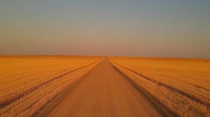 Naklejka premium Serene Landscape of Endless Wheat Fields Under a Clear Blue Sky
