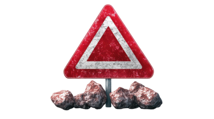 Striking red and white triangle sign, a symbol of safety traffic regulations on roads highways