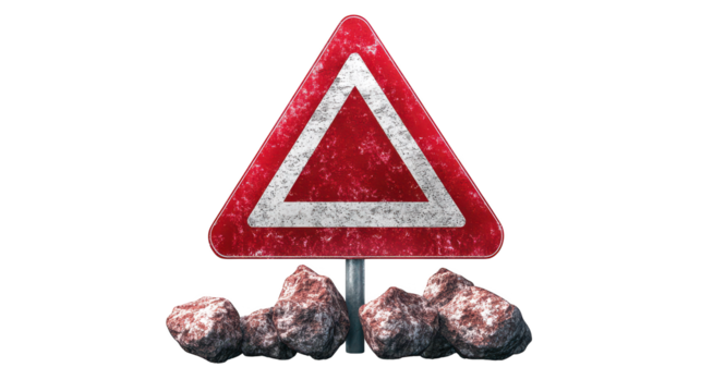 Striking red and white triangle sign, a symbol of safety traffic regulations on roads highways