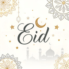 "Elegant Eid Mubarak Greeting with Gold & Silver Islamic Design"