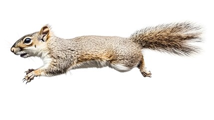 Agile Squirrel Running in Mid-Action Against White Background