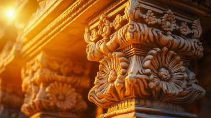 Fototapeta premium A column or part of a temple decorated with intricate carvings.