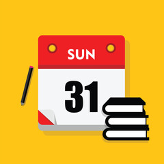 calender icon, 31 sunday icon with yellow background