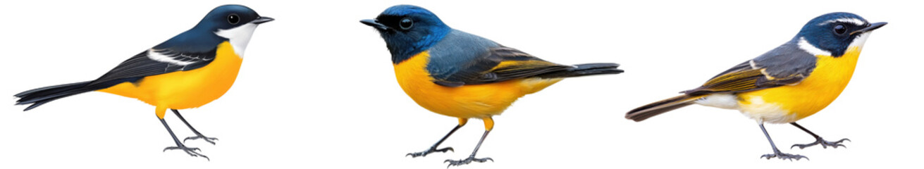 Fototapeta premium Set of Blue fronted Redstart bird isolated on white background