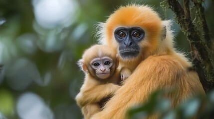 Newborn Monkey Clinging Tightly to Its Mother as They Move Through the Treetops