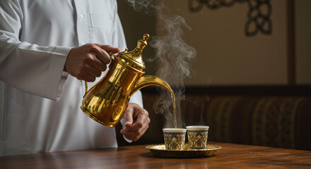 photo of traditional Arab saudi coffee and dallah