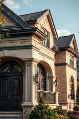 Luxury House Exterior: Elegant Stone Mansion with Classic Design and Modern Amenities