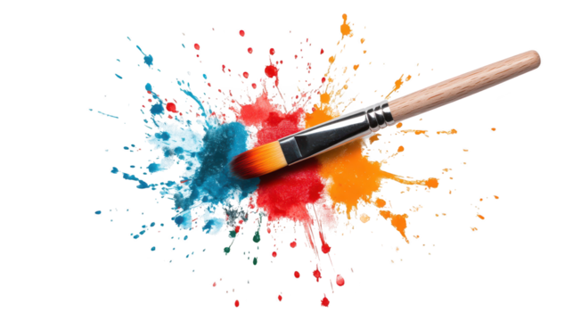 Vibrant colors unleashed, a paintbrush's dance with yellow ,red and blue 