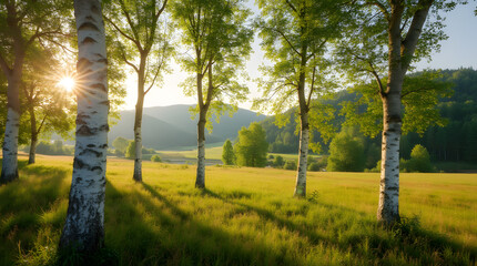 Fototapeta premium Birches in the Idyllic Countryside
