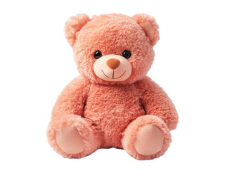 Obraz premium Adorable pink teddy bear on a dark background, studio portrait of childhood comfort and joy