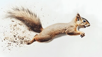 Squirrel in Motion with Dust and Dirt Flying During a Jump