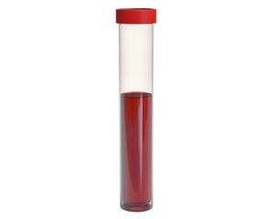 Test tube with red liquid on a white isolated background.