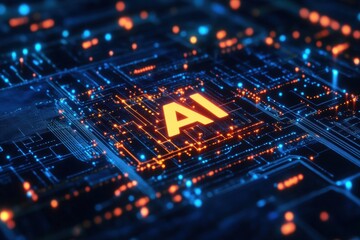 Obraz premium Artificial intelligence symbol glowing on futuristic circuit board