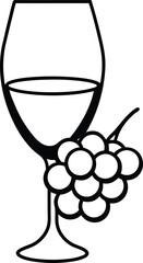 Wine glass with grapes line art illustration