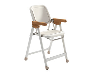 High chair for babies with a modern design, equipped with wooden arms and a minimalist style.