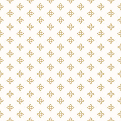 Simple minimalist floral ornament. Vector golden seamless pattern with flower silhouettes. Abstract geometric background. Gold and white minimal texture. Repeated geo design for print, print, cover