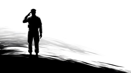 Silhouette of a Soldier Saluting Against a Dramatic Background