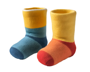 Colorful, comfortable children's socks on a white isolated background.