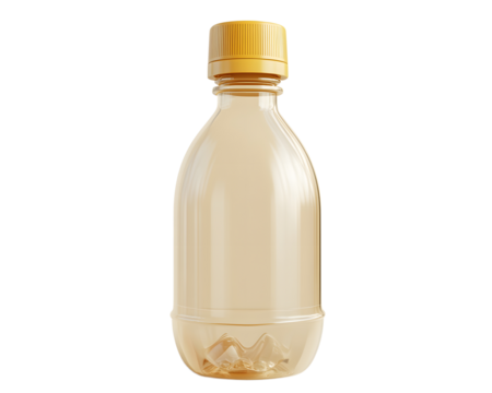 Clear plastic bottle with a yellow cap, isolated on a white background.