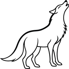 Wolf howling at the Moon line art illustration.