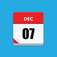 calender icon, 07 december icon with blue background