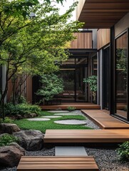 Japanese Garden Featuring Garden Patio With Wooden Elements