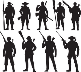 Various silhouettes of soldiers holding rifles in vector design, perfect for military, defense, and action-themed illustrations