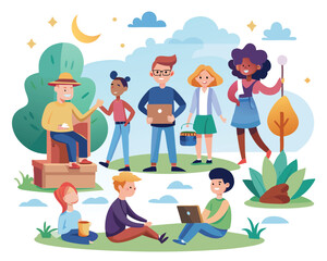 Alone in the Fresh Air: A Vector Collection of Solitary Outdoor Moments