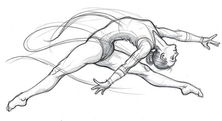 Gymnast in Dynamic Movement Pencil Sketch Graceful Athletic Pose