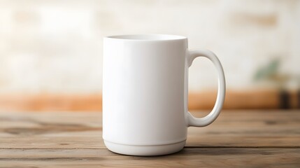 Fototapeta premium Blank White Mug on Rustic Wooden Table Mockup