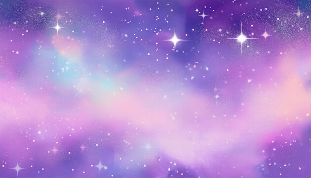 purple unicorn background pastel watercolor sky with glitter stars and bokeh fantasy galaxy with holographic texture magic marble space