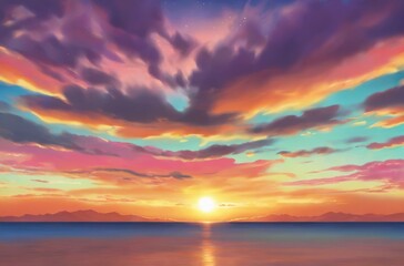Obraz premium 夕日の美しい景色、アニメ調