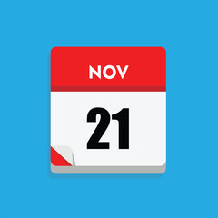 calender icon, 21 november icon with blue background
