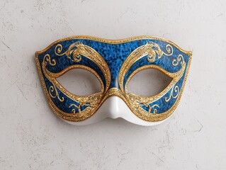Elegant blue mask display art gallery decorative art indoor close-up mystery concept